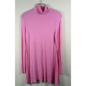 Lock & Love Premium Pink Solid Knit Turtleneck Long Sleeve Dress - S